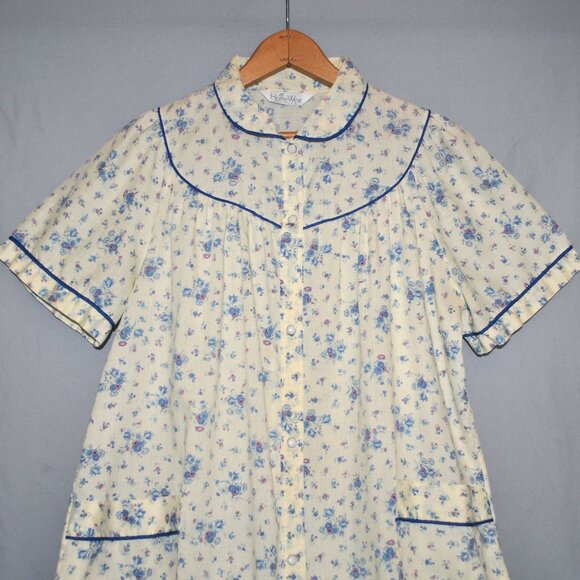 Vintage Sears Robe Size Medium Floral Print Retro Mod Housecoat Snap Front - Picture 7 of 11